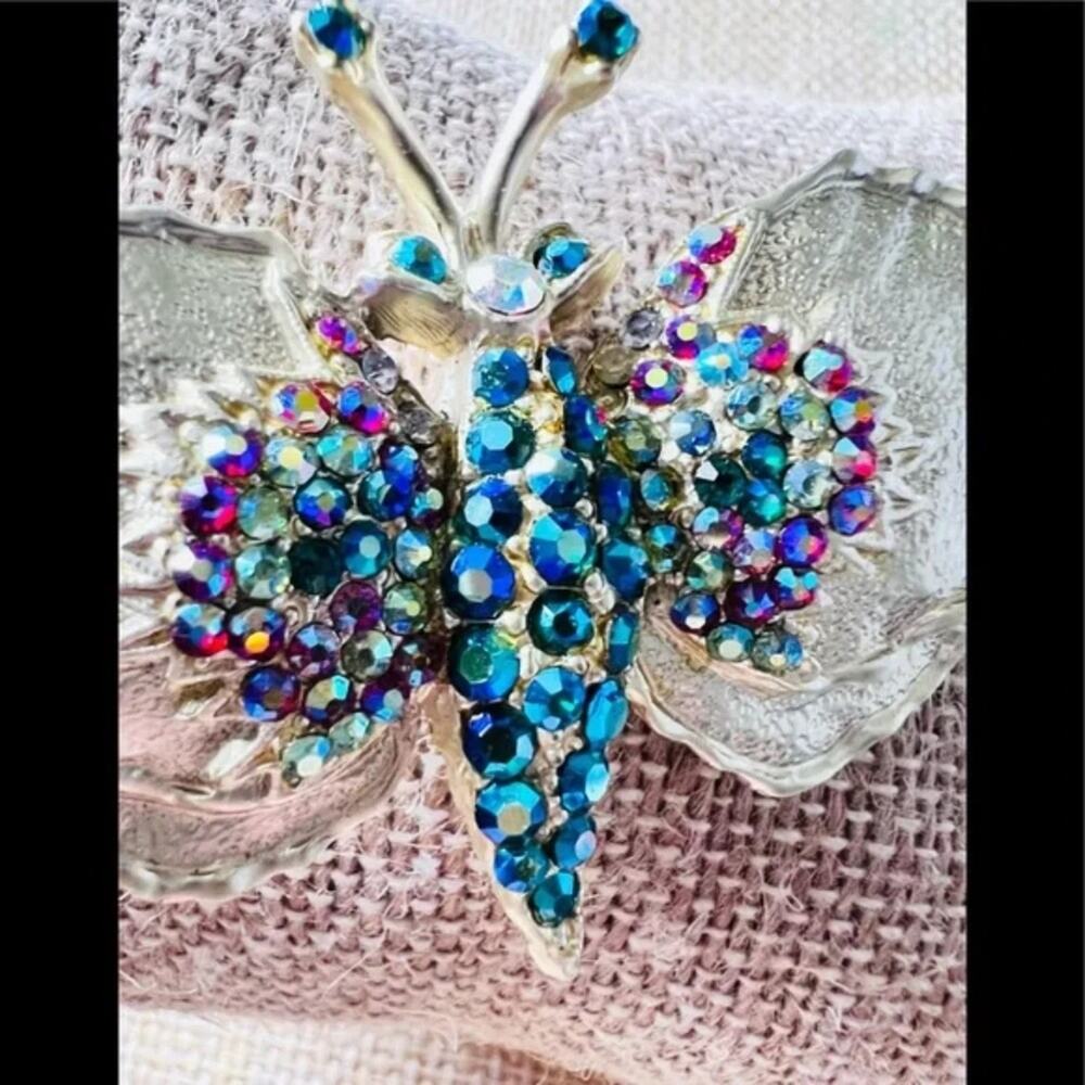 Dodds Vintage Rhinestone Brooch 2” Butterfly Multiple Colors